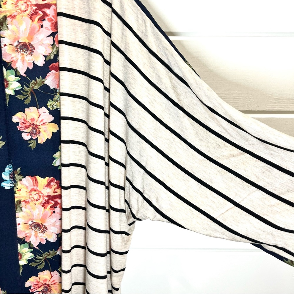 Floral Striped Open Front Cardigan Kimono Oversized Sz S Boho Cottagecore Casual - Picture 5 of 9